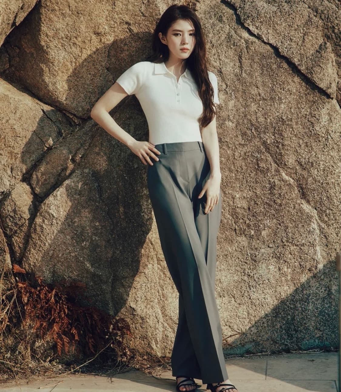 한소희 지오다노 스트레이트 쿨 슬랙스 그레이 25 상품이미지2