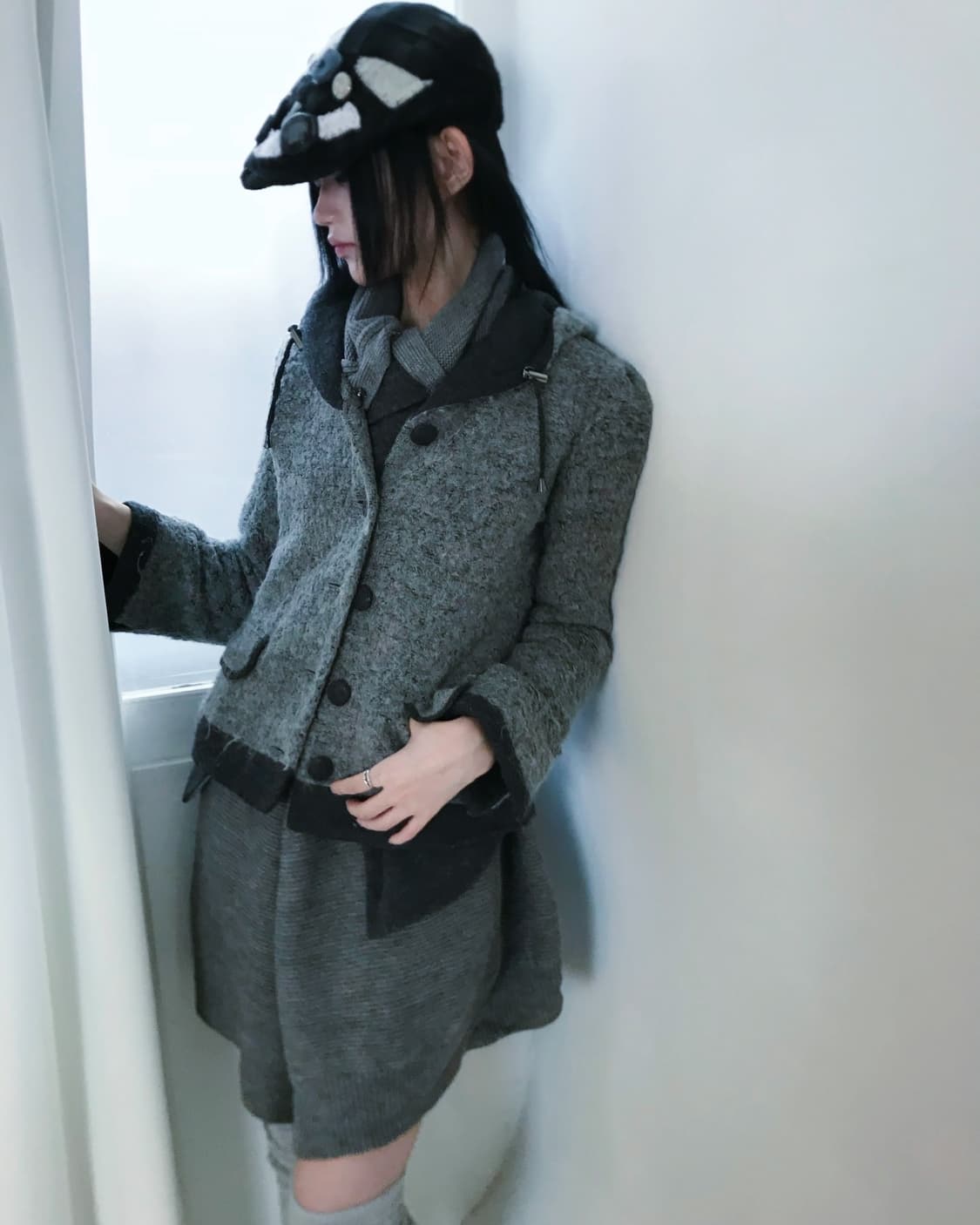 Grey boucle string wool jacket 상품이미지4