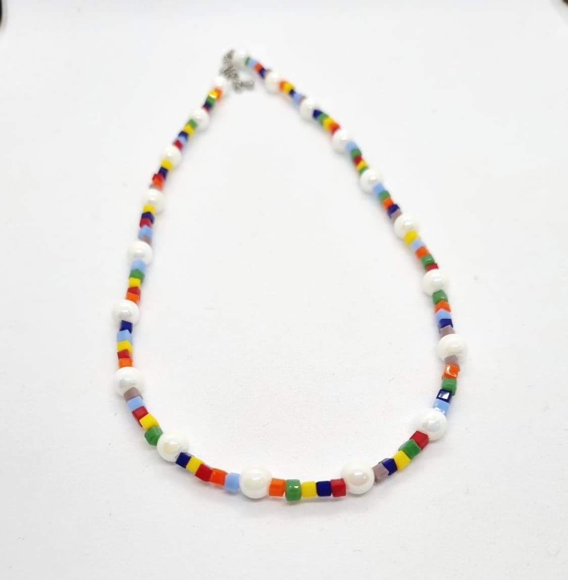 핸드메이드 .새제품) 레인보우 비즈 & 아크릴진주 목걸이 상품이미지3
