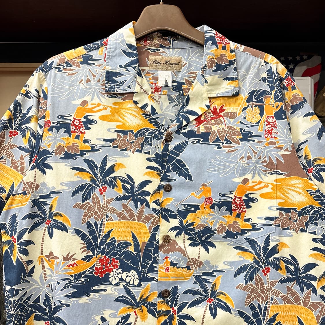 90s 블루하와이 폴리네시아 테마 프린팅 알로하셔츠 N1274 상품이미지3
