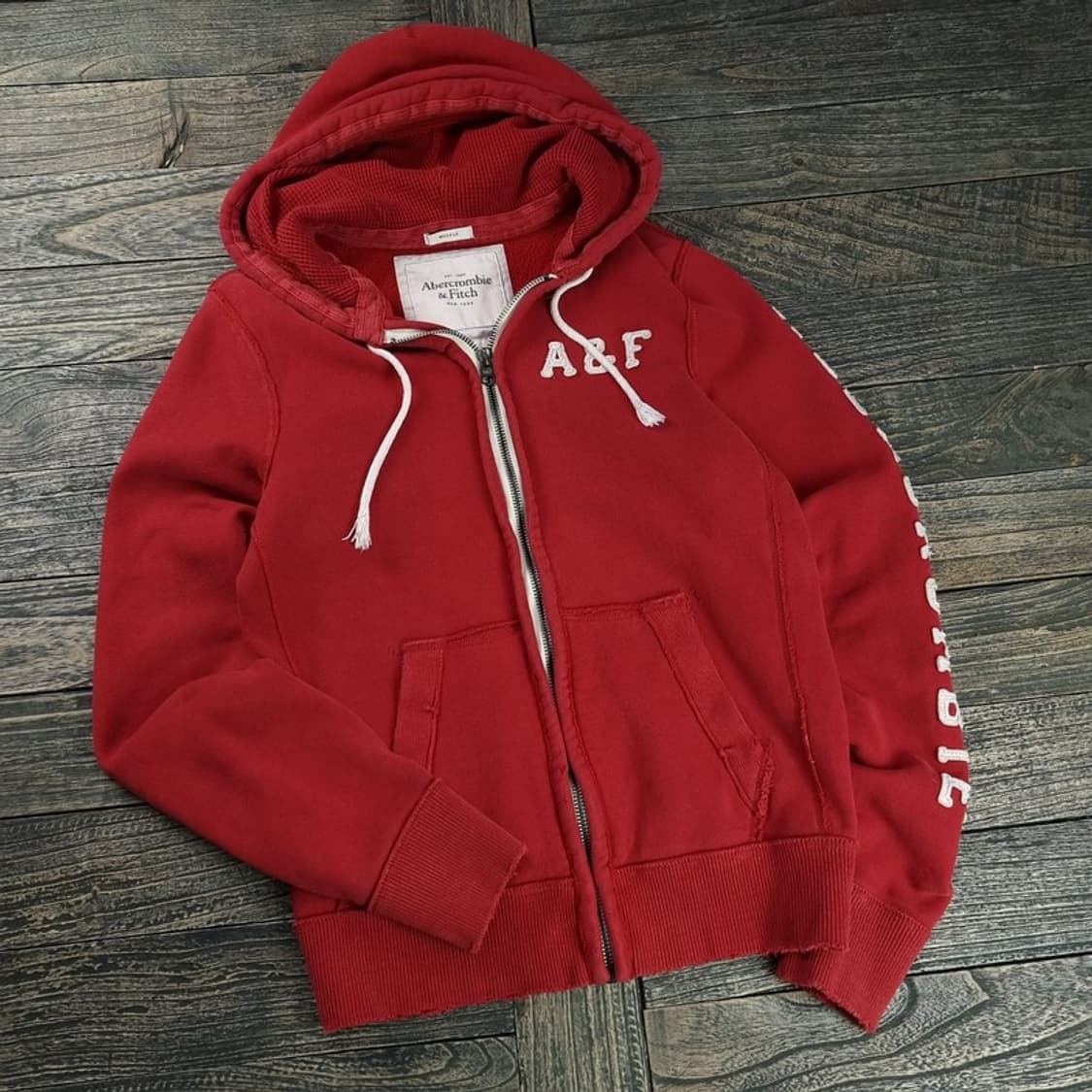 [아베크롬비] Y2K 빅로고 패치 후드 집업 레드 M18523 상품이미지1