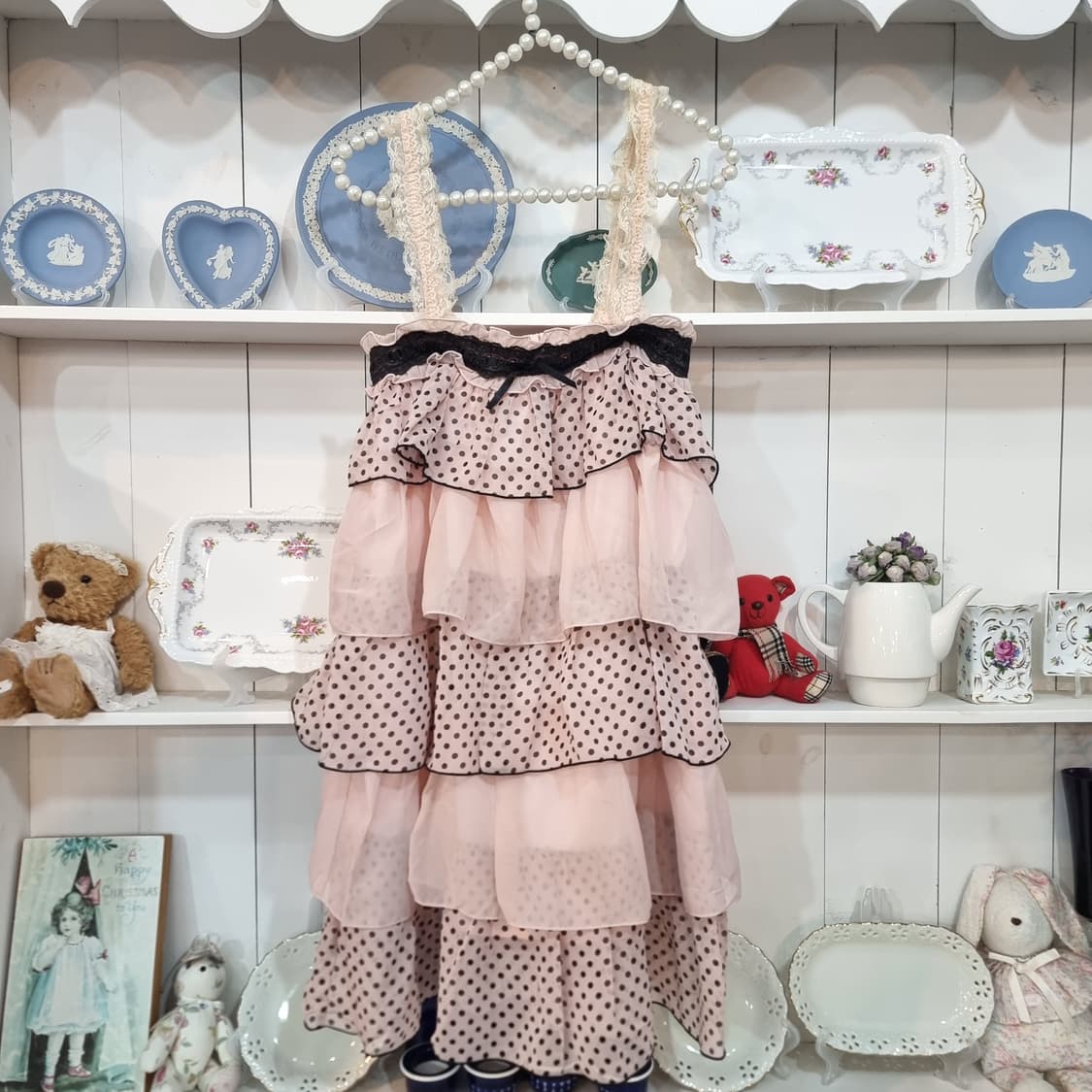 (트랄라라) 핑크 도트 캉캉 레이스 끈원피스 상품이미지1