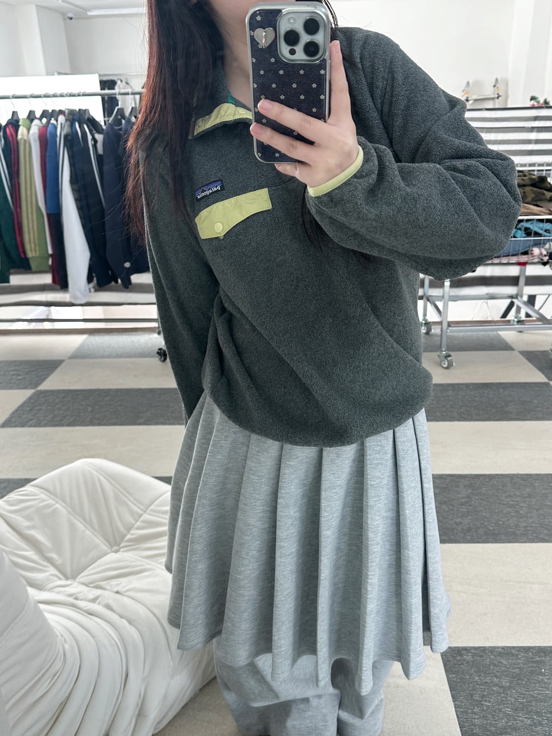 파타고니아 신칠라 그레이/라임 스냅 플리스  상품이미지3