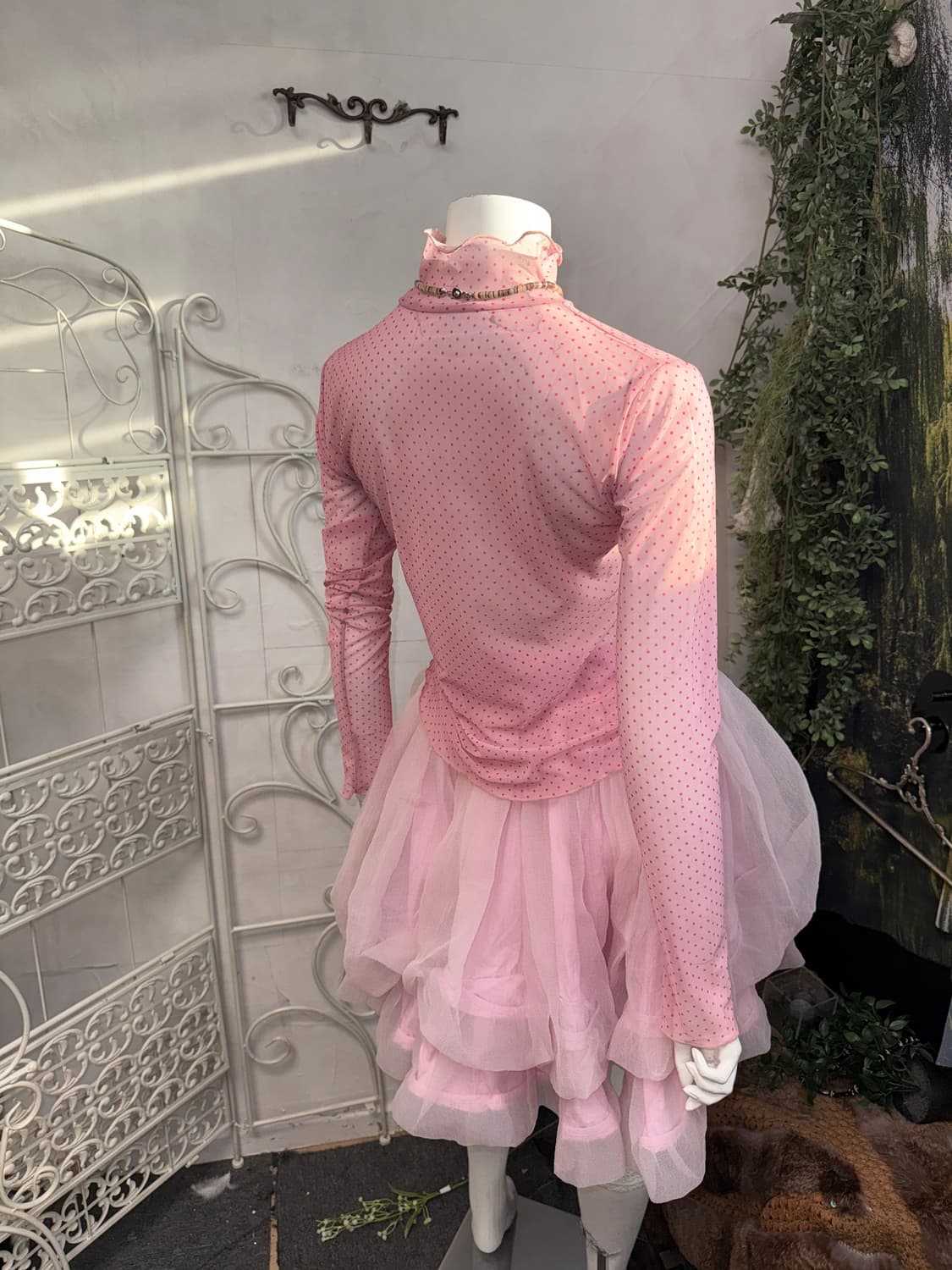 Pink dot mesh top 상품이미지3