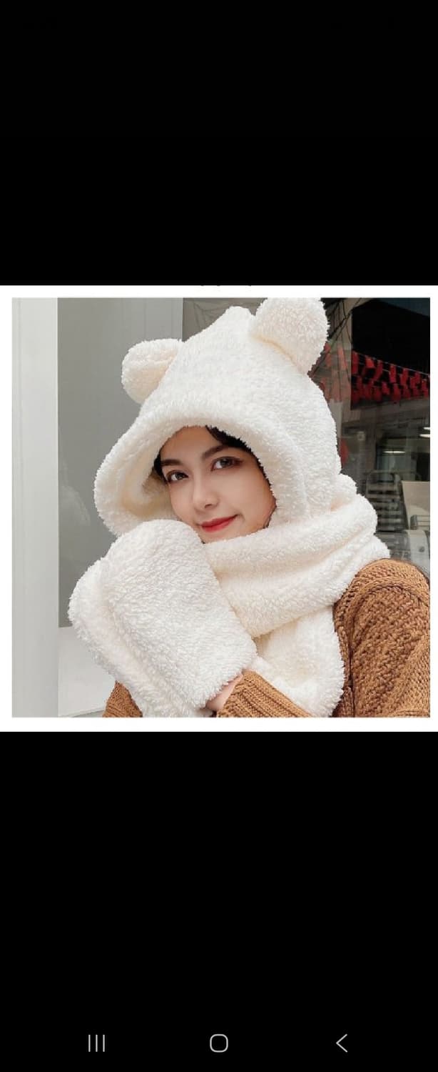 뽀글이 곰돌이 후드 머플러 겨울목도리 아이보리 상품이미지1