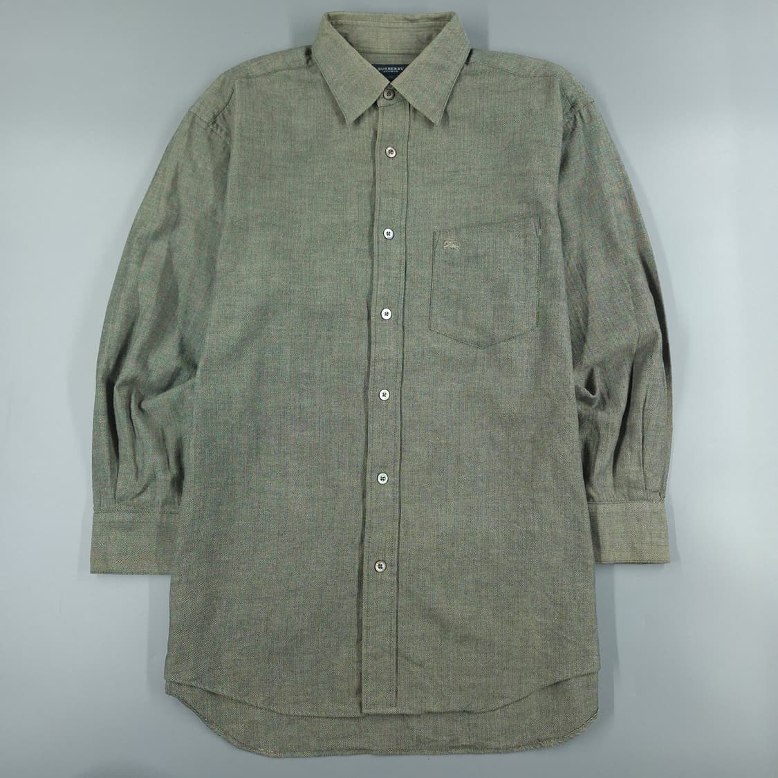 버버리 카키 그레이 헤링본 패턴 체스트포켓 코튼 울 블렌드 남방 셔츠 상품이미지3