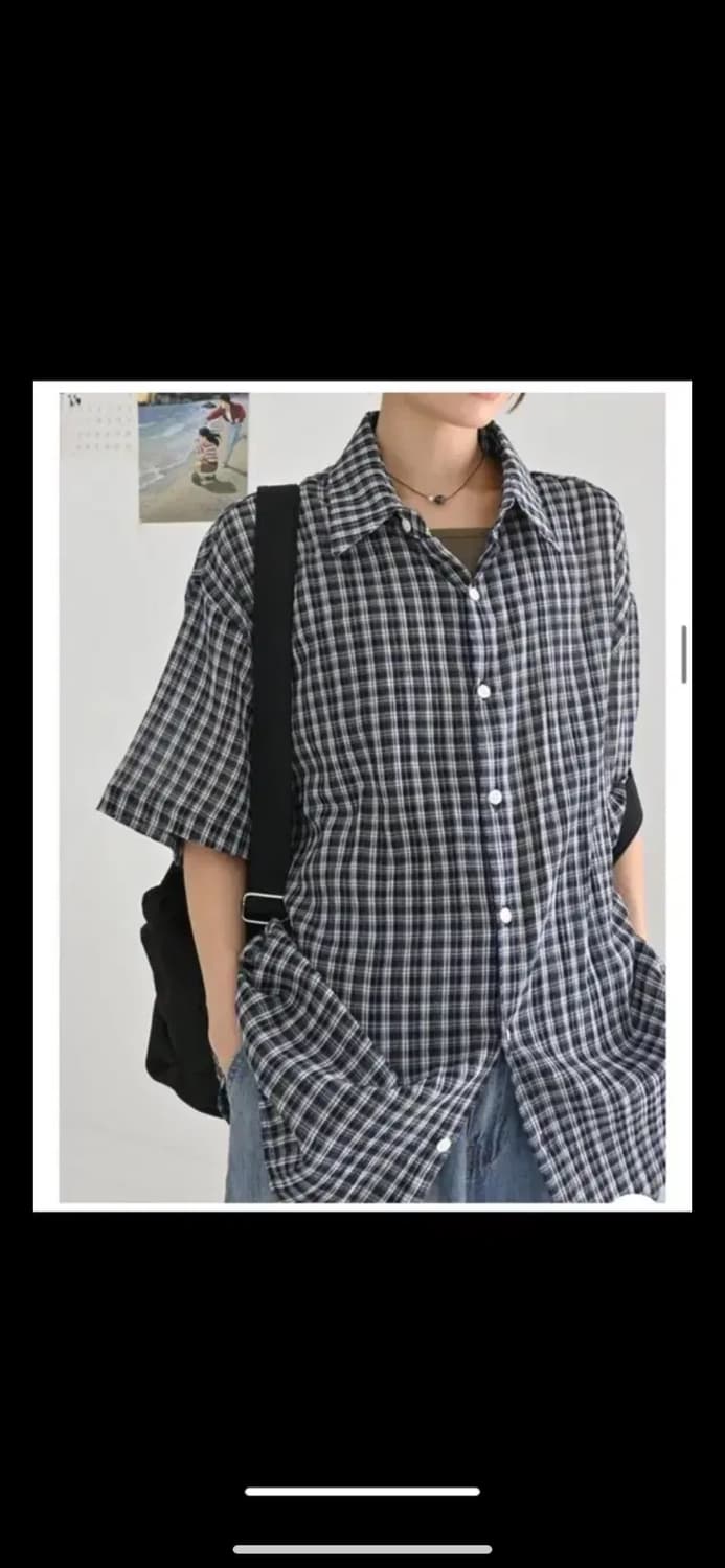 러브앤드팝 오버핏 반팔 체크셔츠 상품이미지1