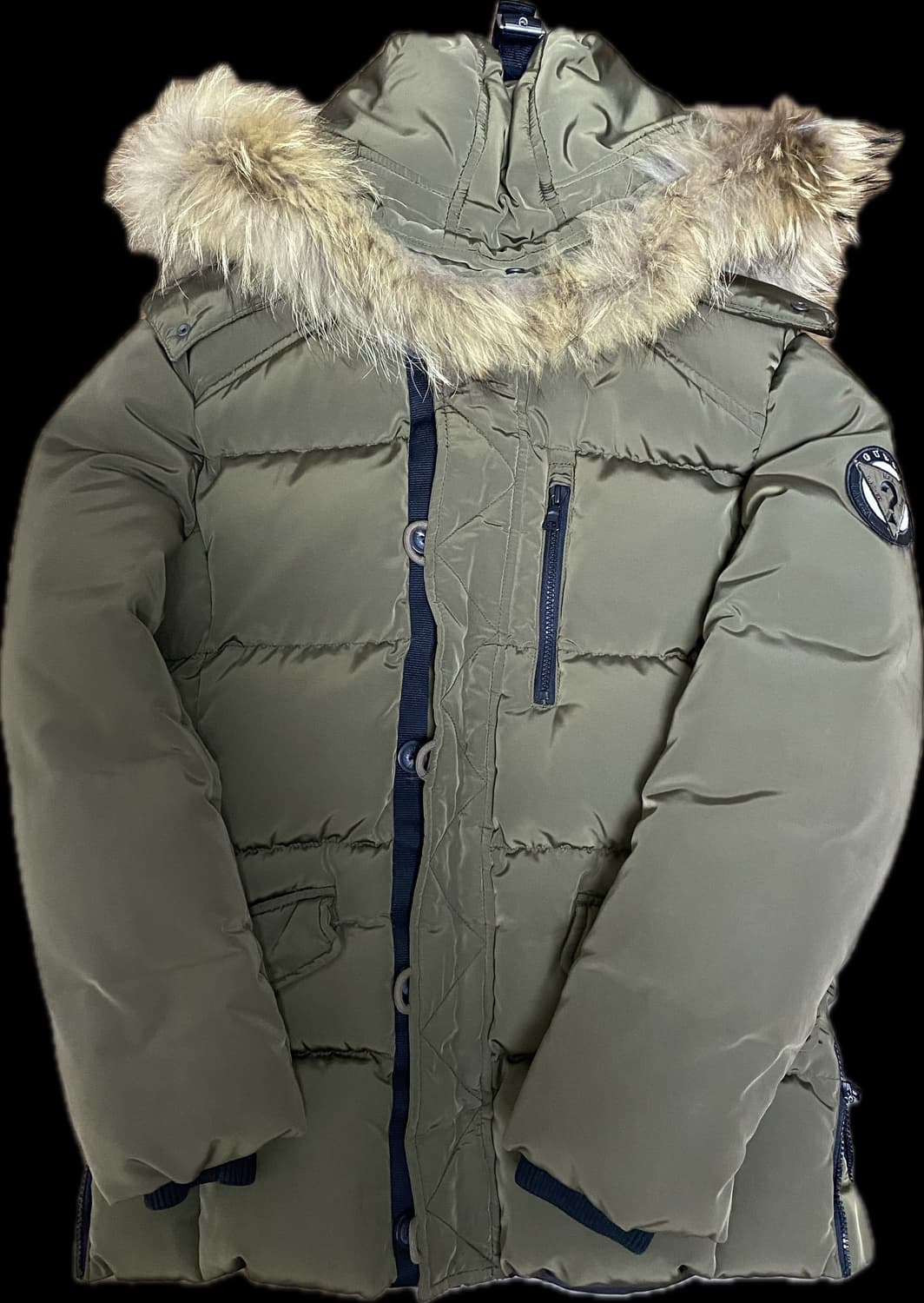 게스 퍼 후드 패딩 점퍼 카키 상품이미지1