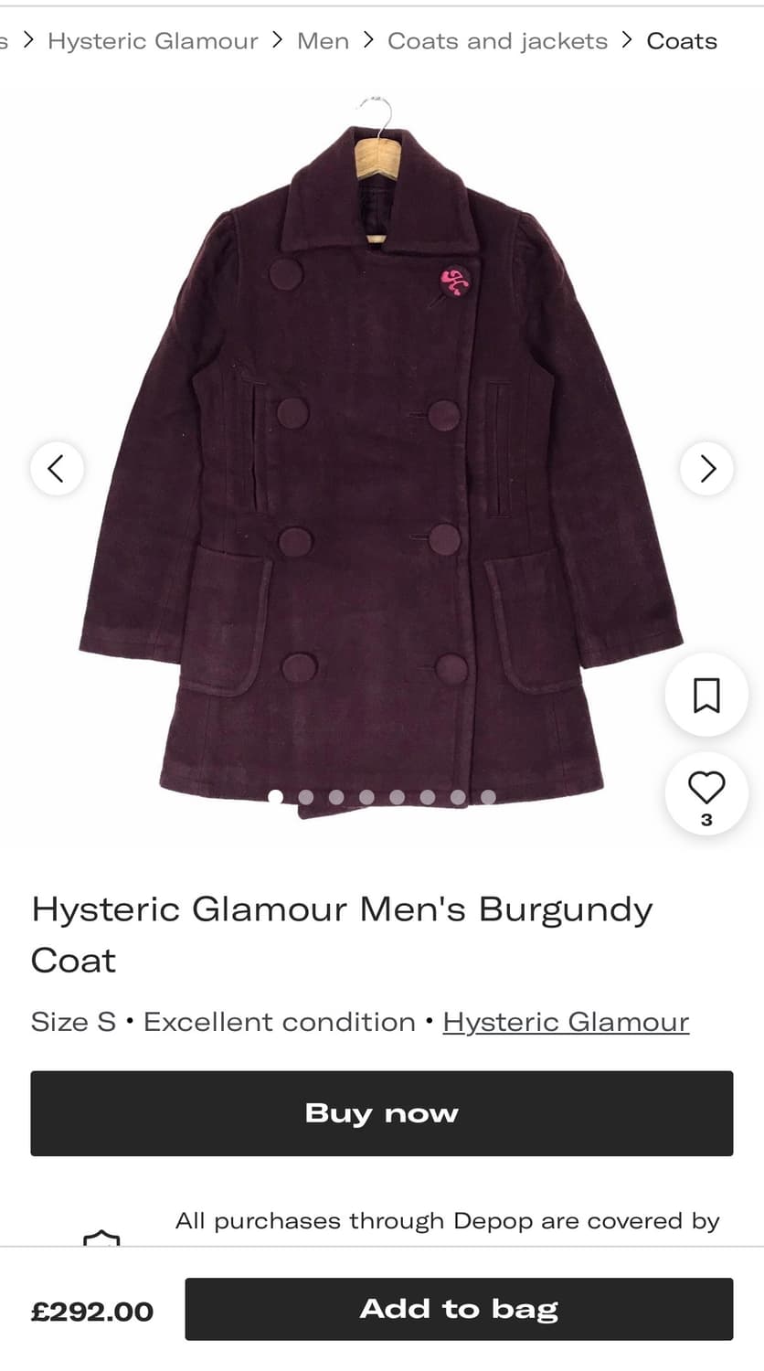 히스테릭글래머 더블 브레스트 울 코트 상품이미지2