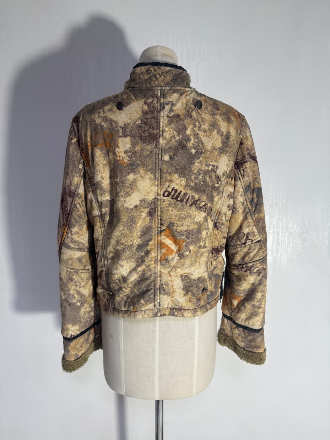 빈티지 디스트로이드 카모 패턴 블루종 안감 보아 퍼 y2k lgb goa 상품이미지3