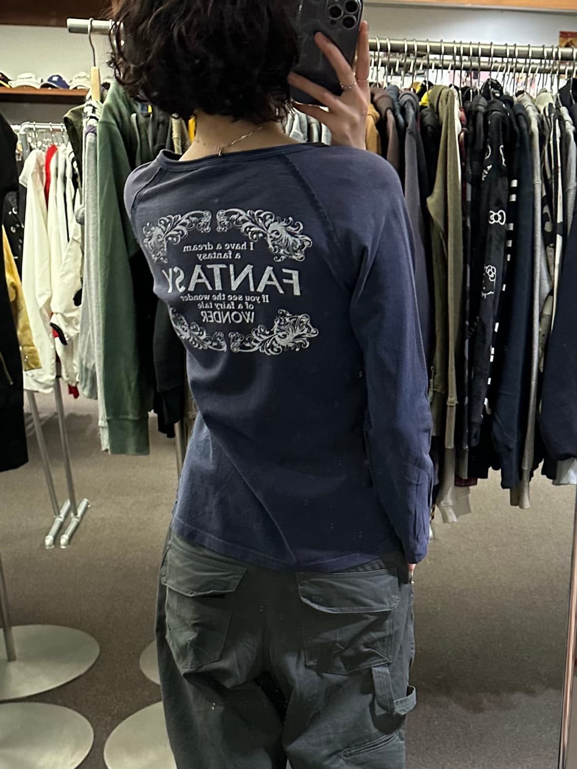 L)Japanese vintage 후면 프린팅 네이비 헨리넥 롱슬리브 상품이미지3