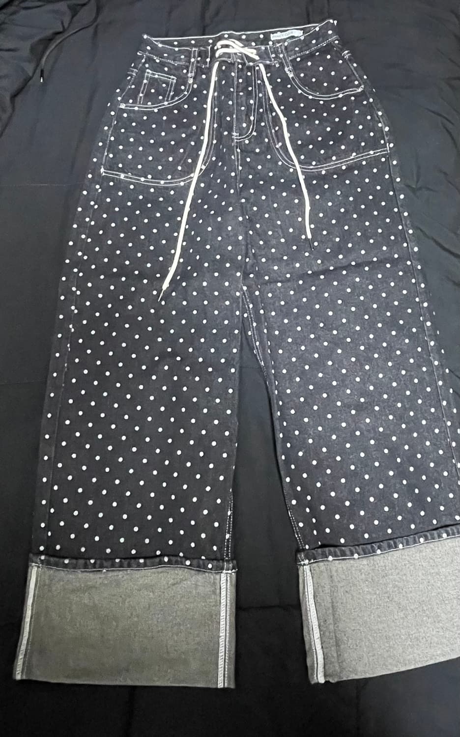 팬시클럽 스트링 도트 롤업 팬츠(BLACK) 1사이즈 상품이미지5