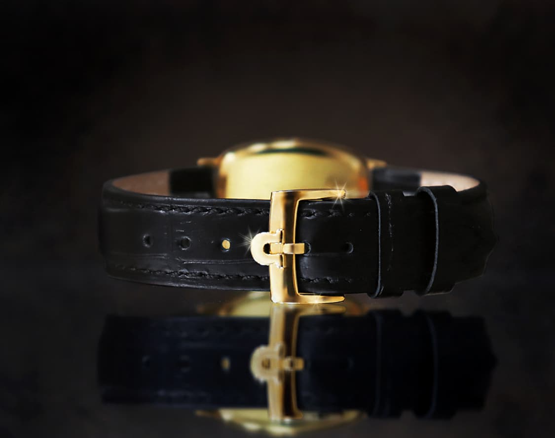 오메가 드빌 블랙 투톤 다이얼 남녀공용 쿼츠 가죽 시계 상품이미지5