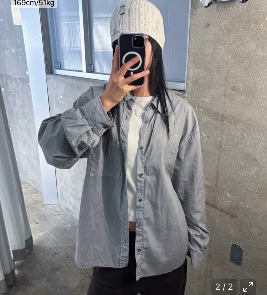 인사일런스 텐셀 코튼 다잉 셔츠 ASH GREY L사이즈 상품이미지3