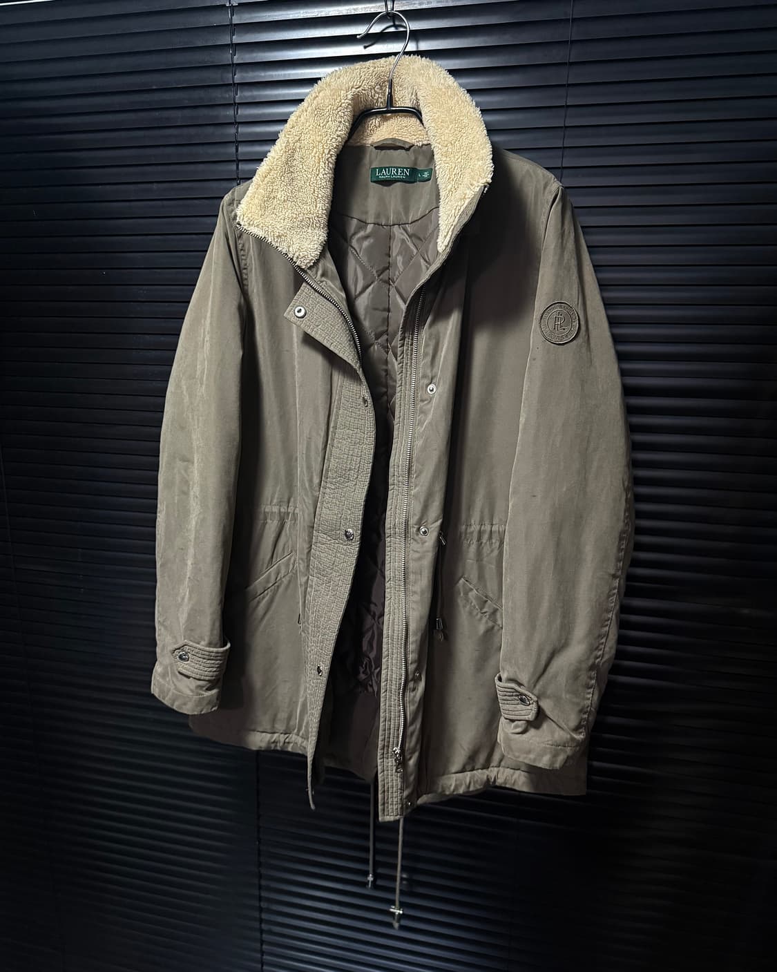 폴로 랄프로렌 브라운 갈색 양 털 후드 후디 야상 피쉬테일 누빔 방한 L 상품이미지2