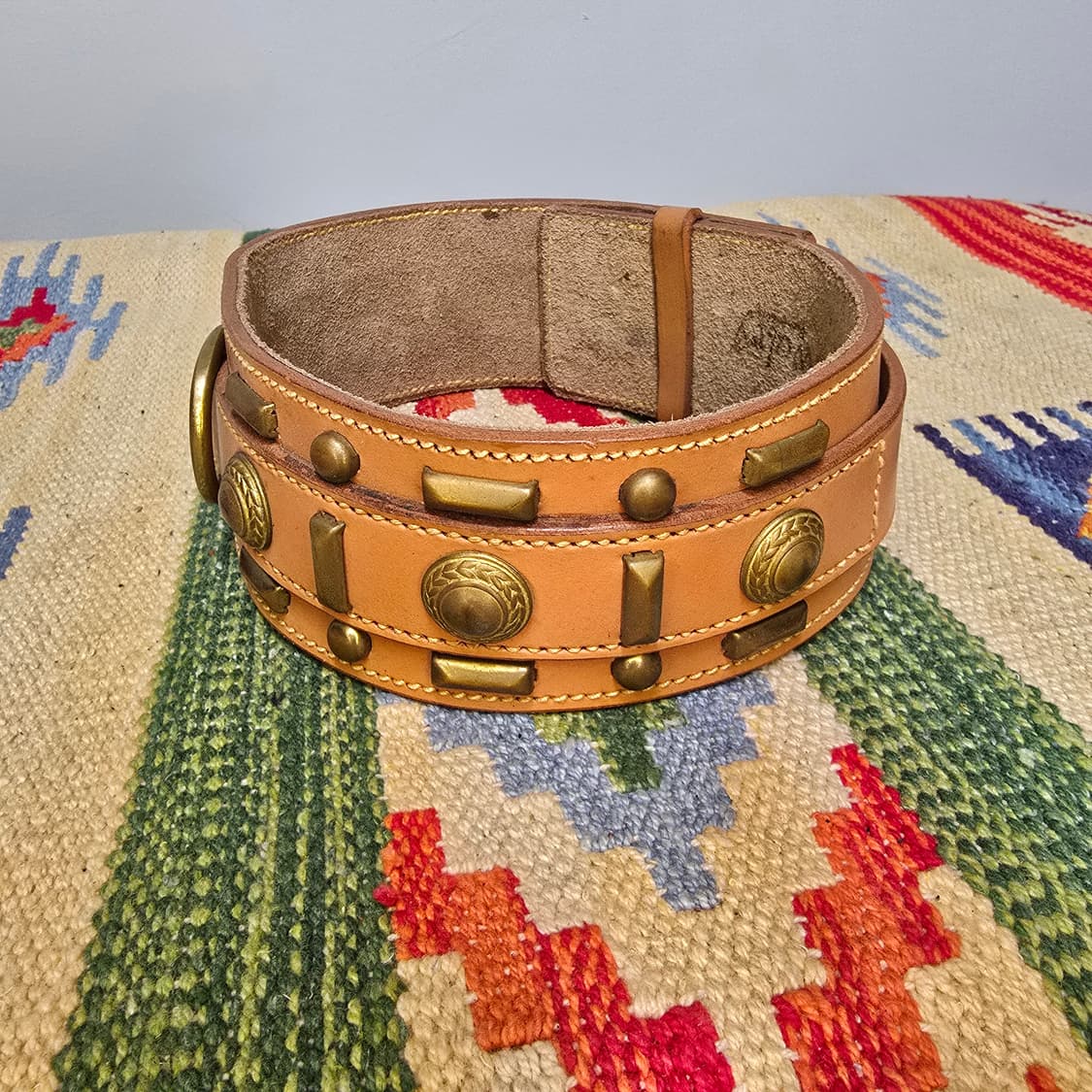 대형견 Dog collar 목 칼라 카우하이드레더 황동장식 상품이미지2