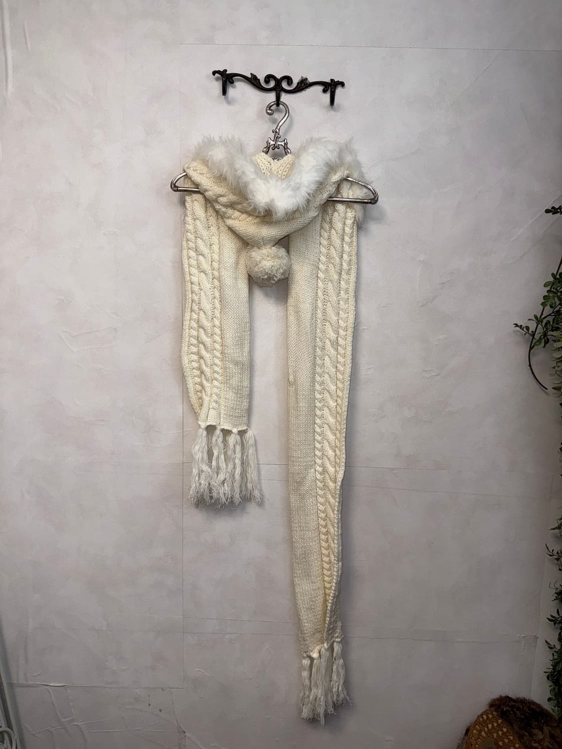 Ivory grunge fur hood knit muffler  상품이미지1