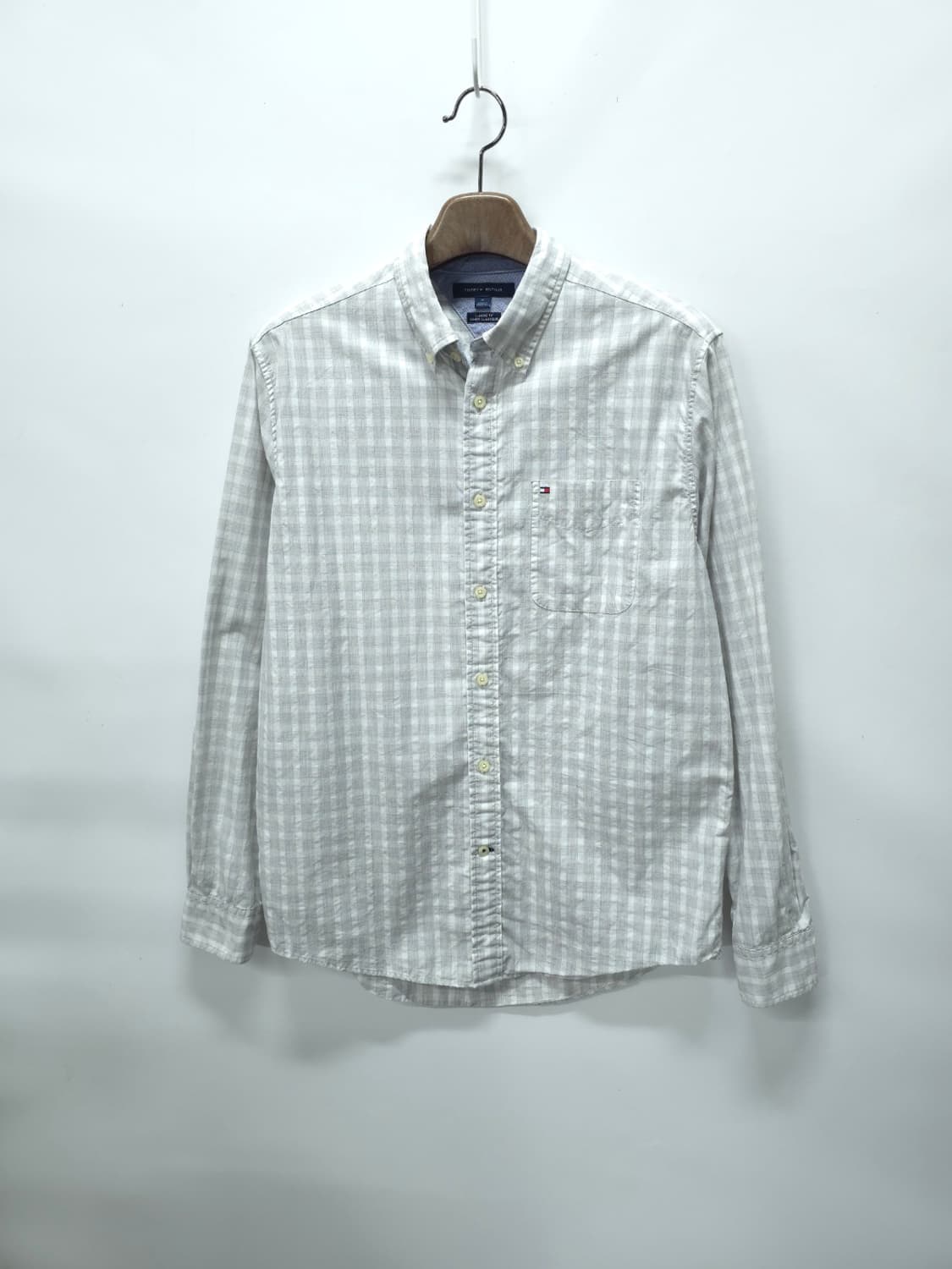 타미힐피거 화이트 그레이 체크 긴팔 셔츠 상품이미지1