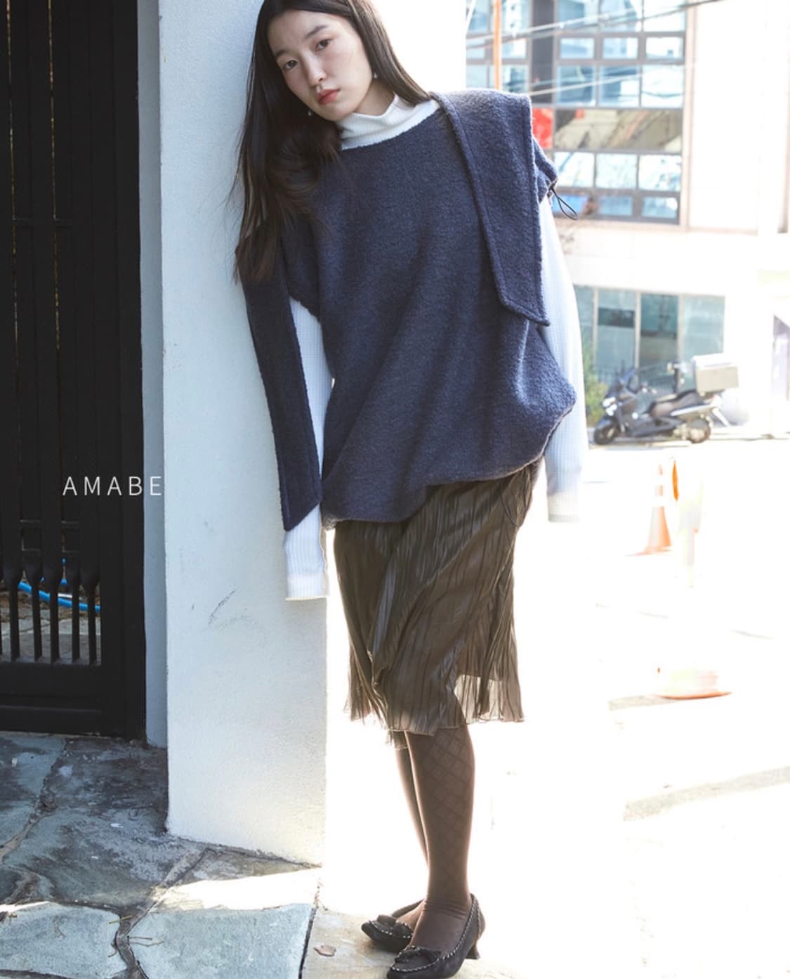 Amabe layered sweatshirts navy 상품이미지1