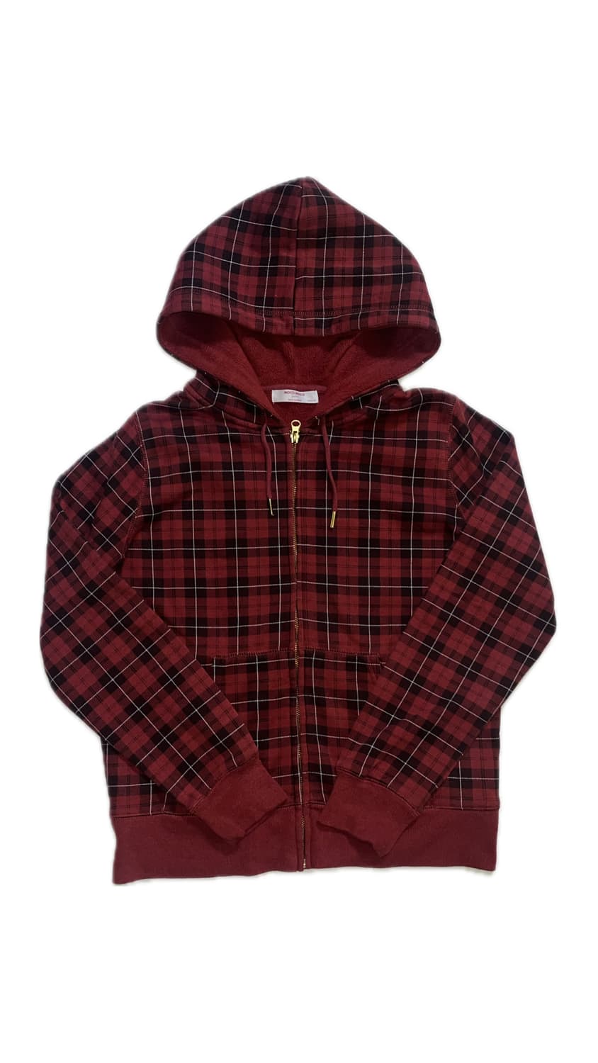 일본 빈티지 빨간 체크 후드집업/M-L 상품이미지1