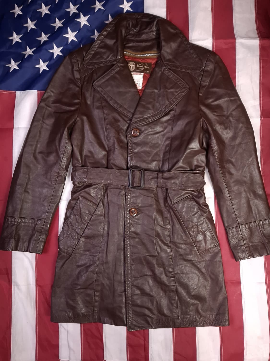 70's 오리지날 캐나다제조 리얼레더 트렌치코트 상품이미지1