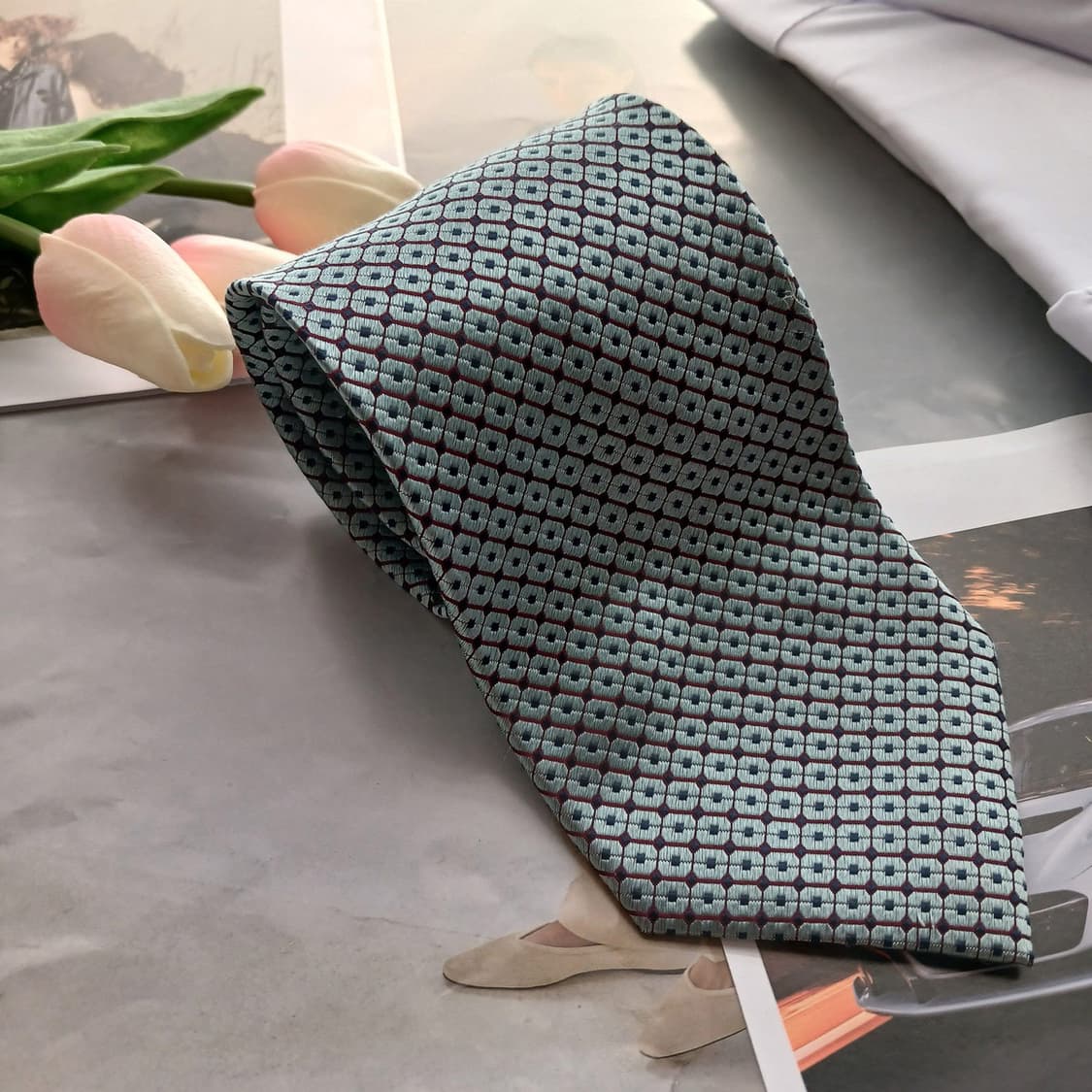 샤를주르당 실크 민트 기하 패턴 넥타이 9.4cm A+등급 A18683
 상품이미지2