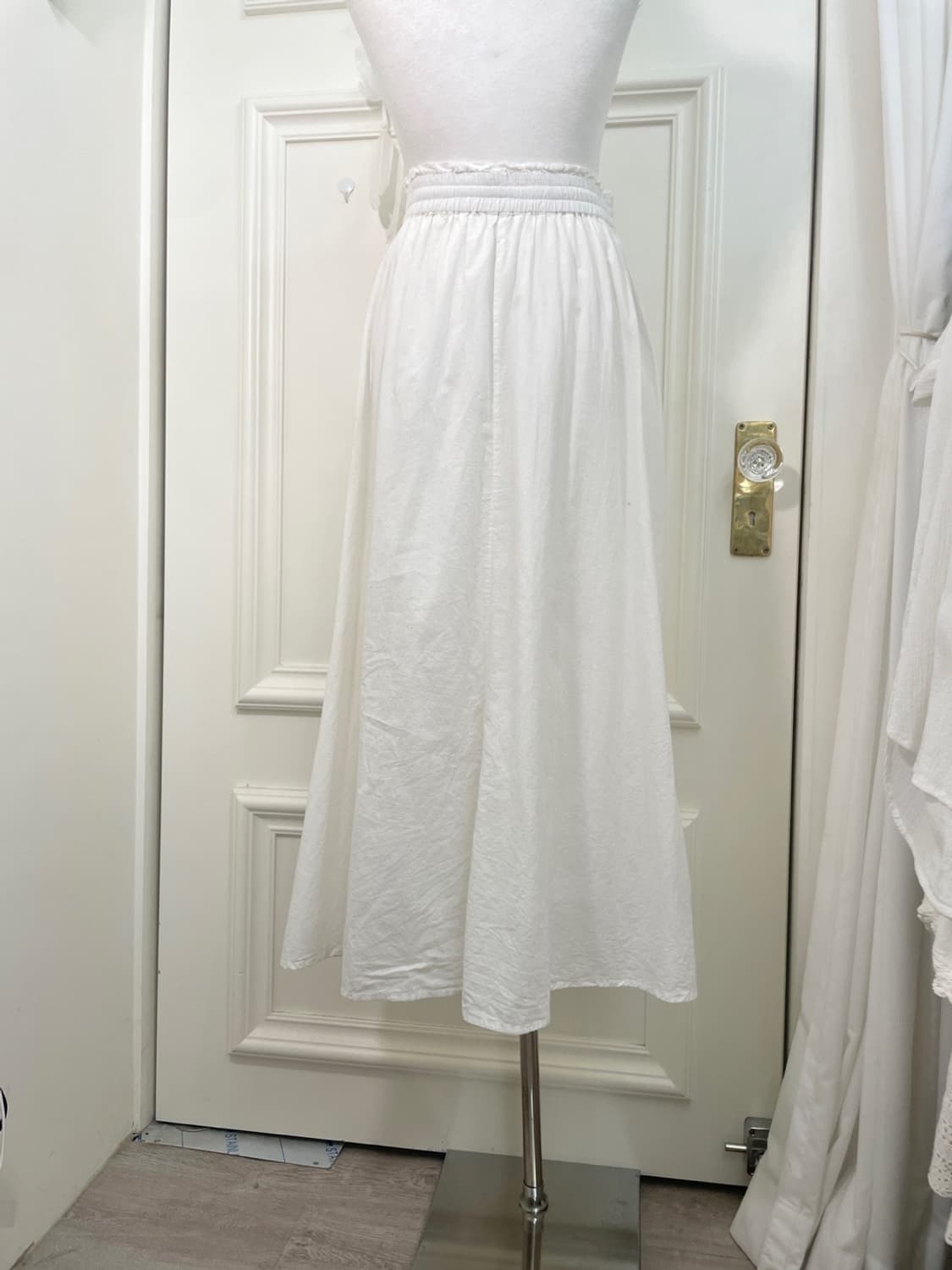 white cotton summer banding long skirt 상품이미지4