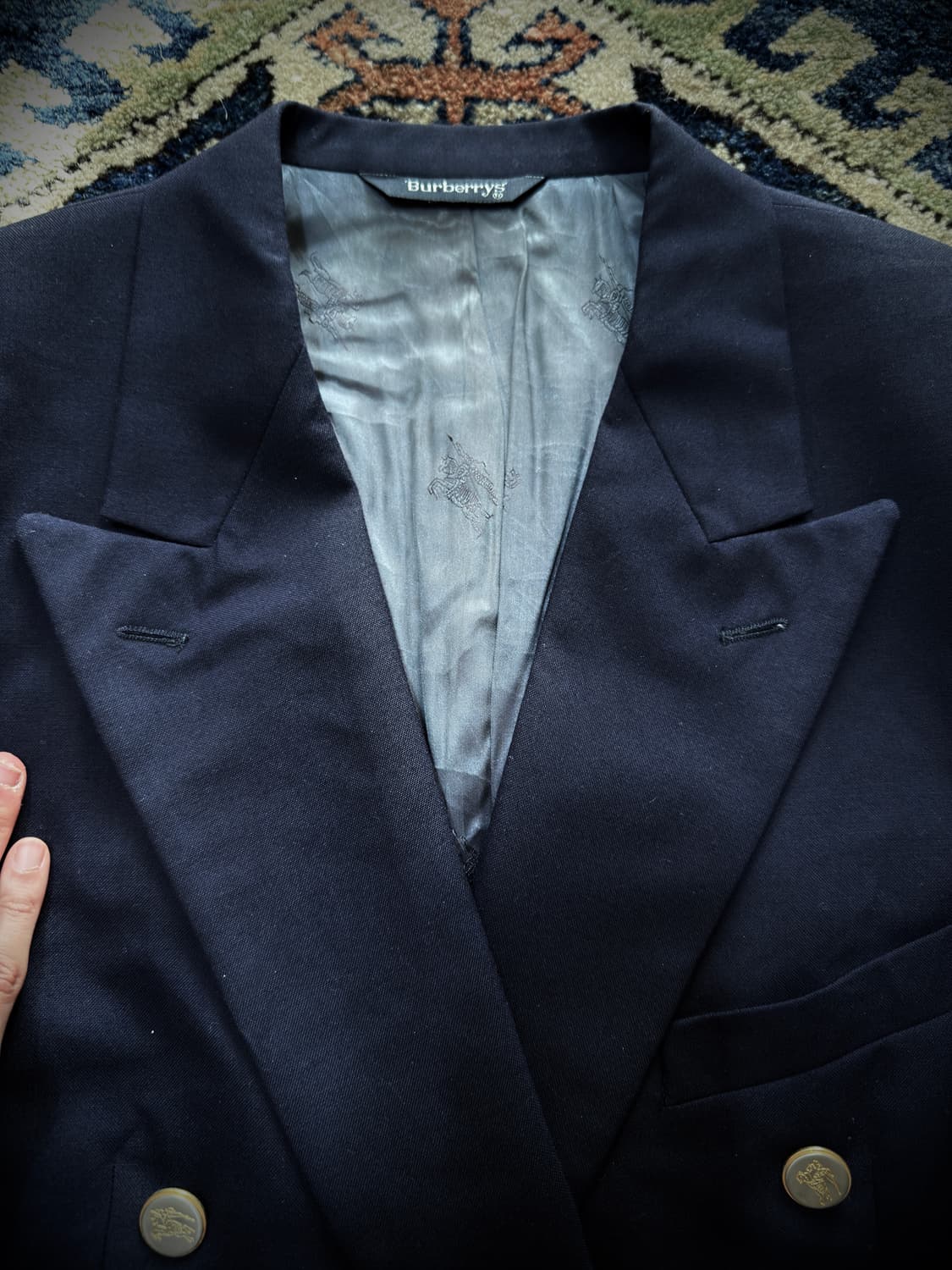 80s 90s USA 버버리 네이비 금장 더블 브레스티드 자켓 상품이미지4