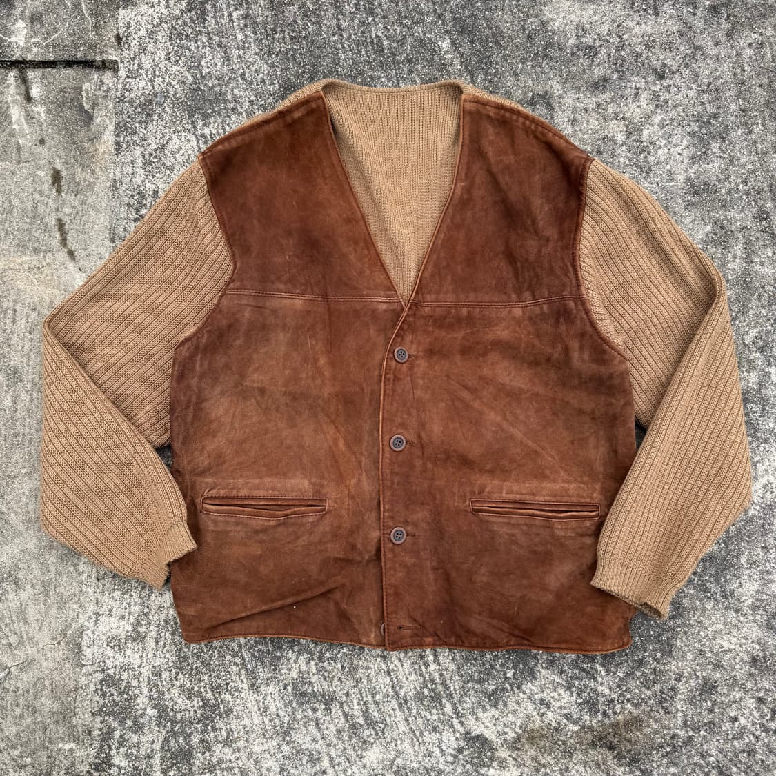 [L~XL] Made In Italy 가죽 디테일 니트 가디건 자켓 상품이미지1