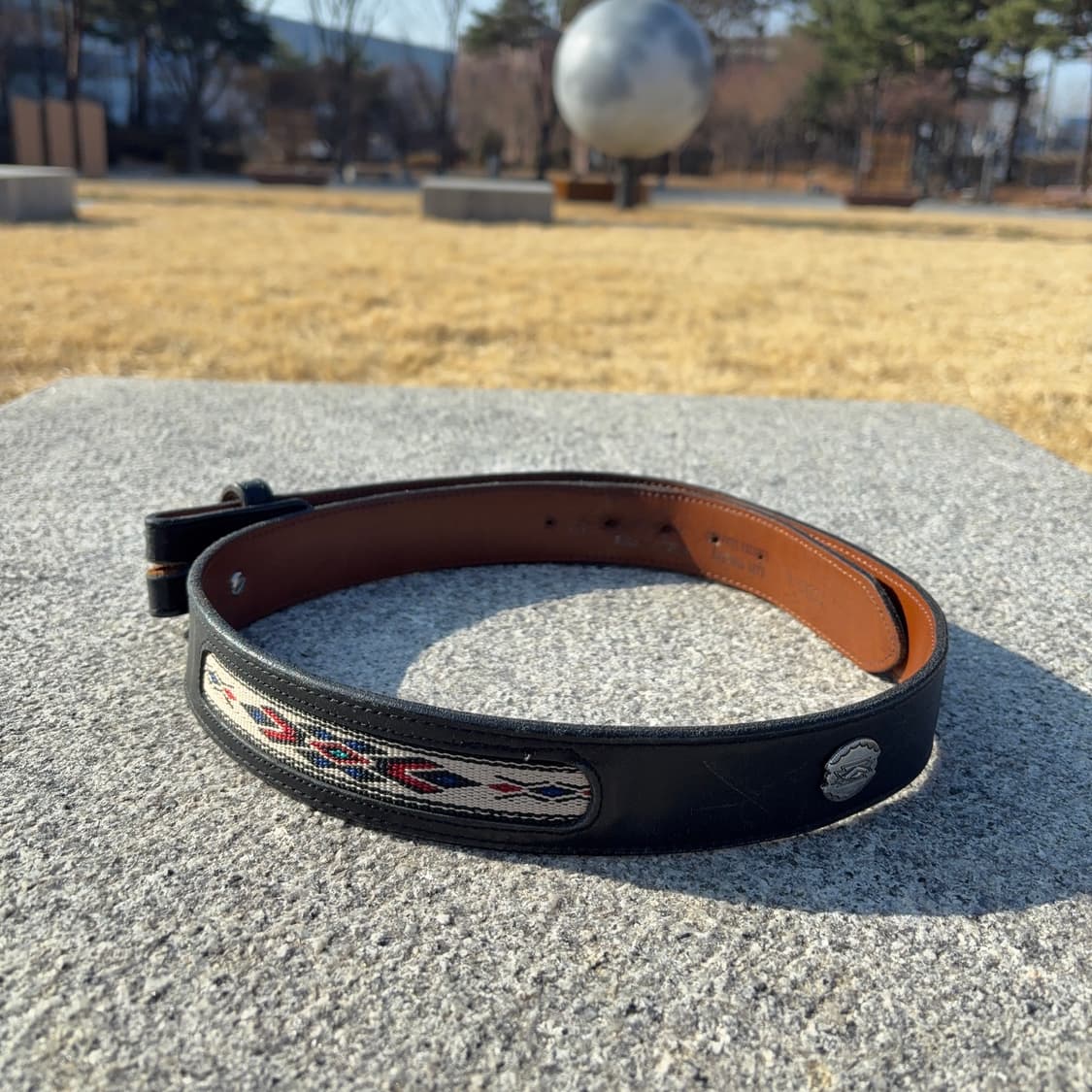 네이티브 패턴 콘초 웨스턴 레더 벨트 Made in USA 상품이미지3