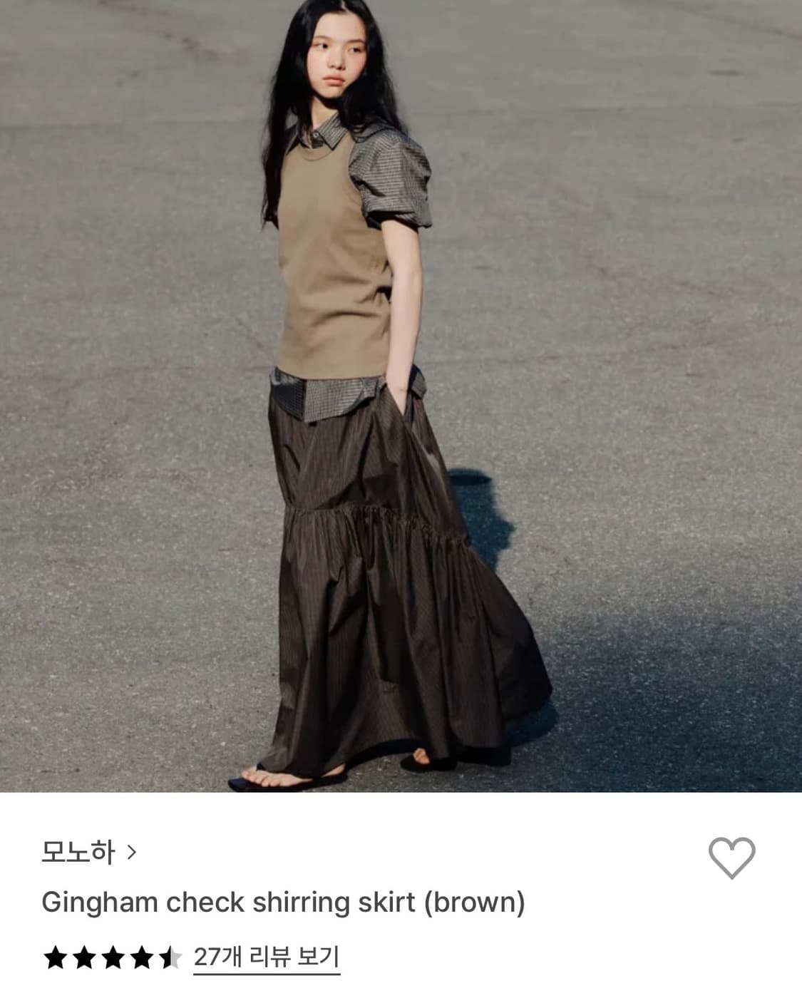 모노하 Gingham check shirring skirt (brown) 상품이미지1