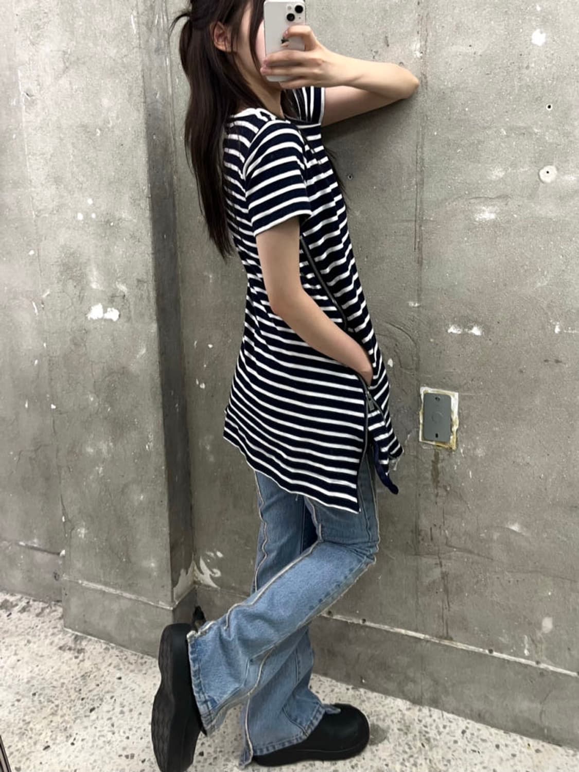 Sacai 사카이 네이비 단가라 프릴 미니 원피스 상품이미지2