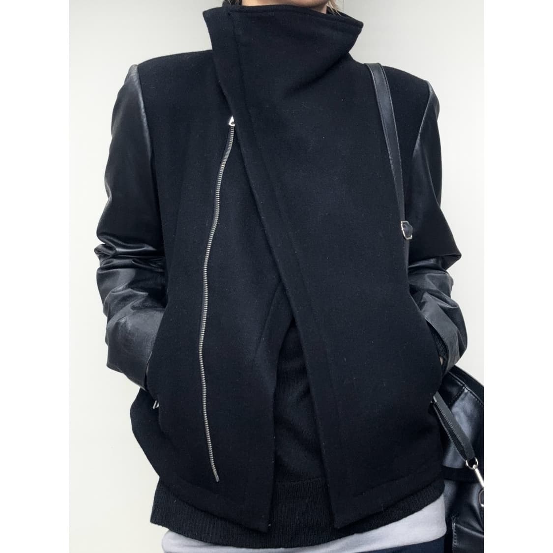 빈티지 타미힐피거 하이넥 블랙 투웨이 락시크 자켓 상품이미지3