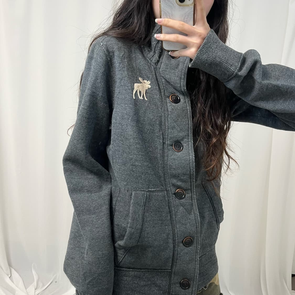 Abercrombie gray button neck zip-up 상품이미지3
