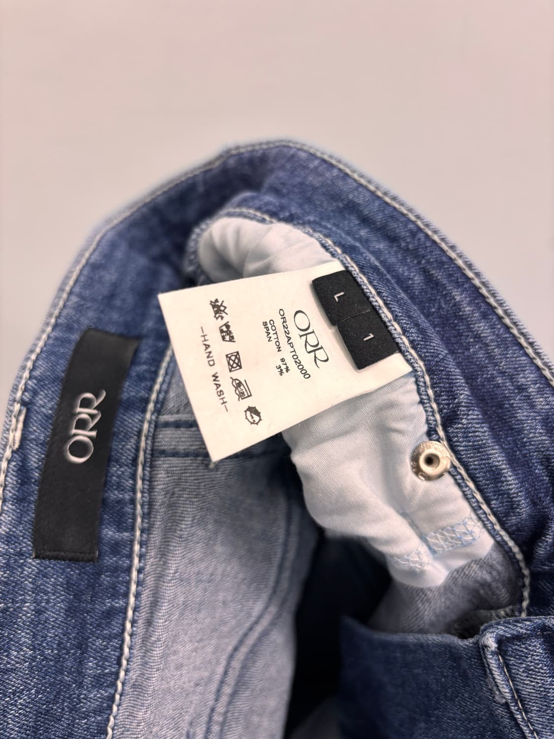 오르(ORR) 로우 엣지 와이드 데님 팬츠 중청 상품이미지5