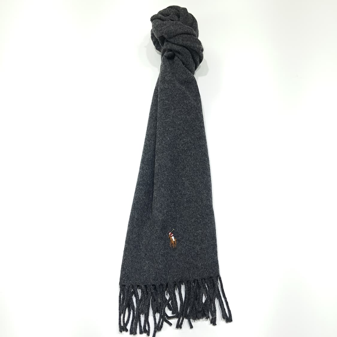 MX399 폴로 랄프 로렌 차콜 그레이 100% 울 프린지 머플러 상품이미지5