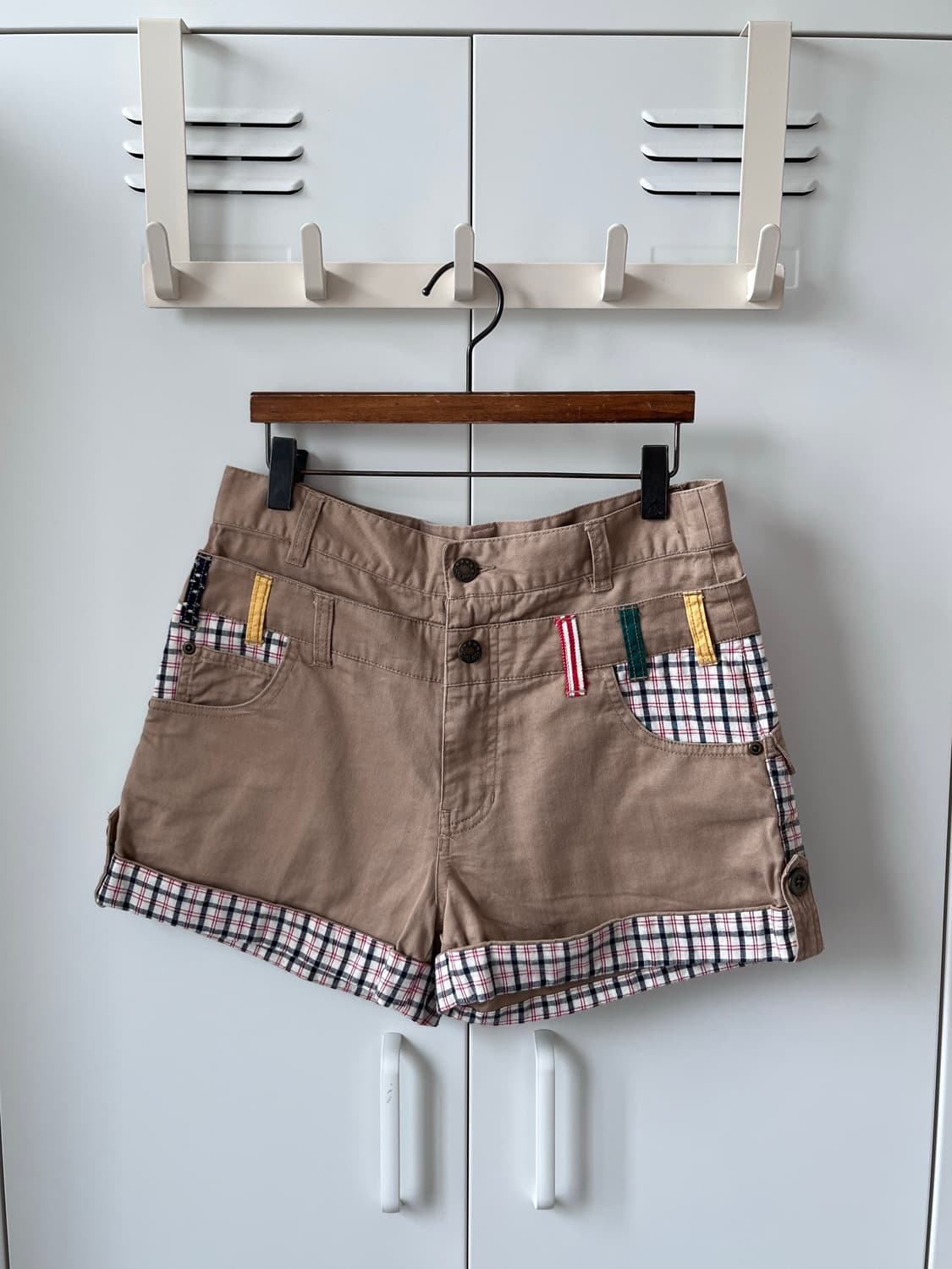 Vintage 패치워크 베이지 숏 팬츠 반바지 상품이미지5