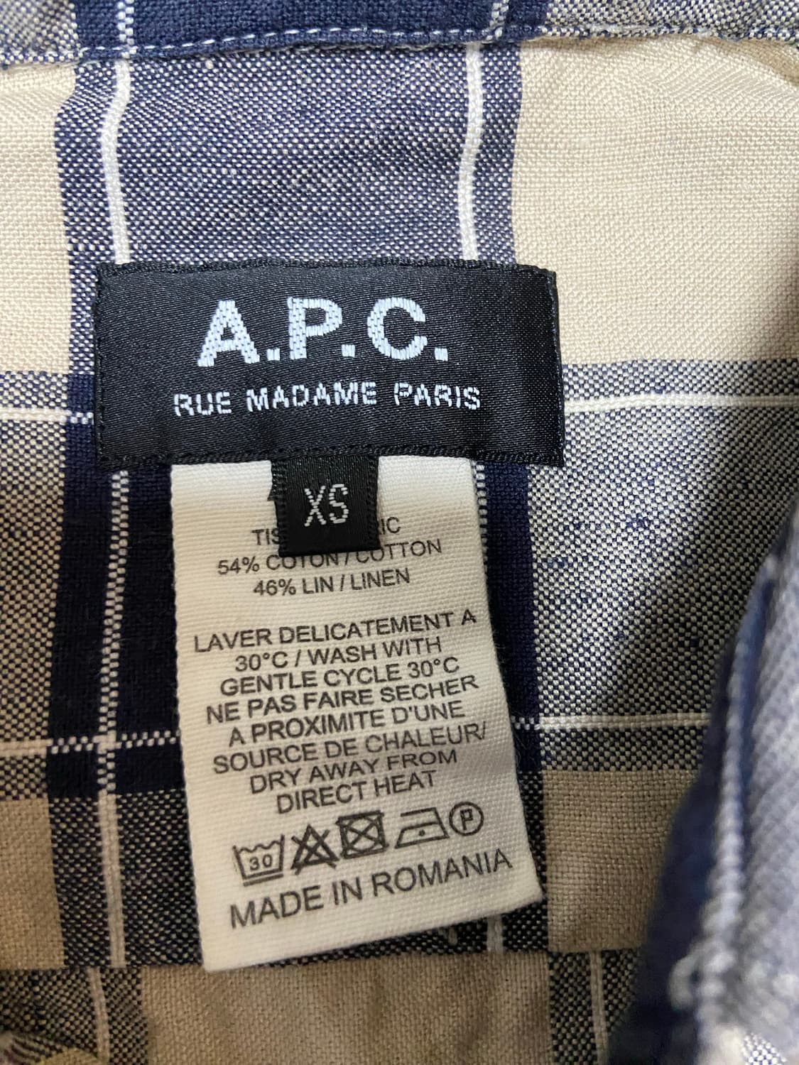 A.P.C. 리넨 체크무늬 셔츠 XS 상품이미지2