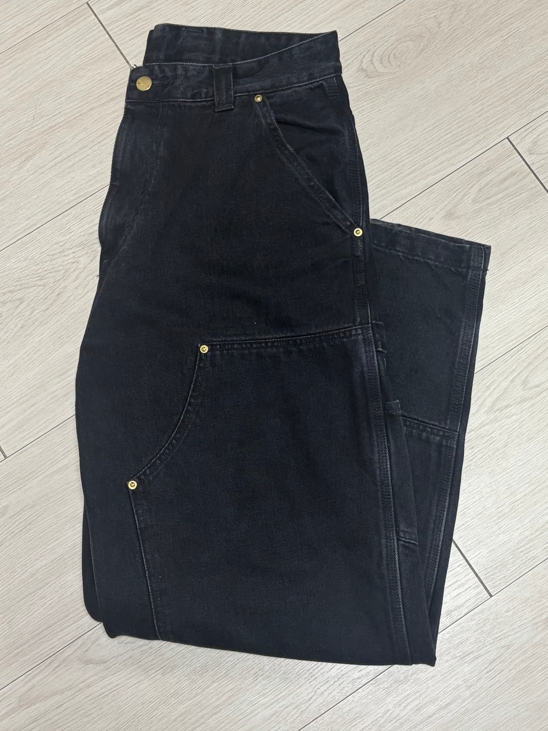 칼하트 WIP 내쉬 더블니 블랙 스톤 워시드 (S) 상품이미지2