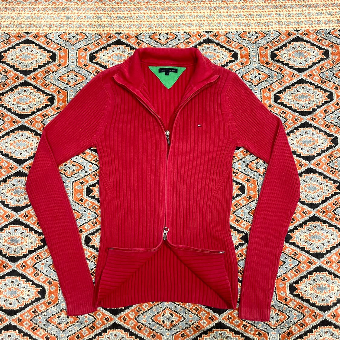 타미힐피거 레드 골지 투웨이 풀집업 가디건 여성S 상품이미지3