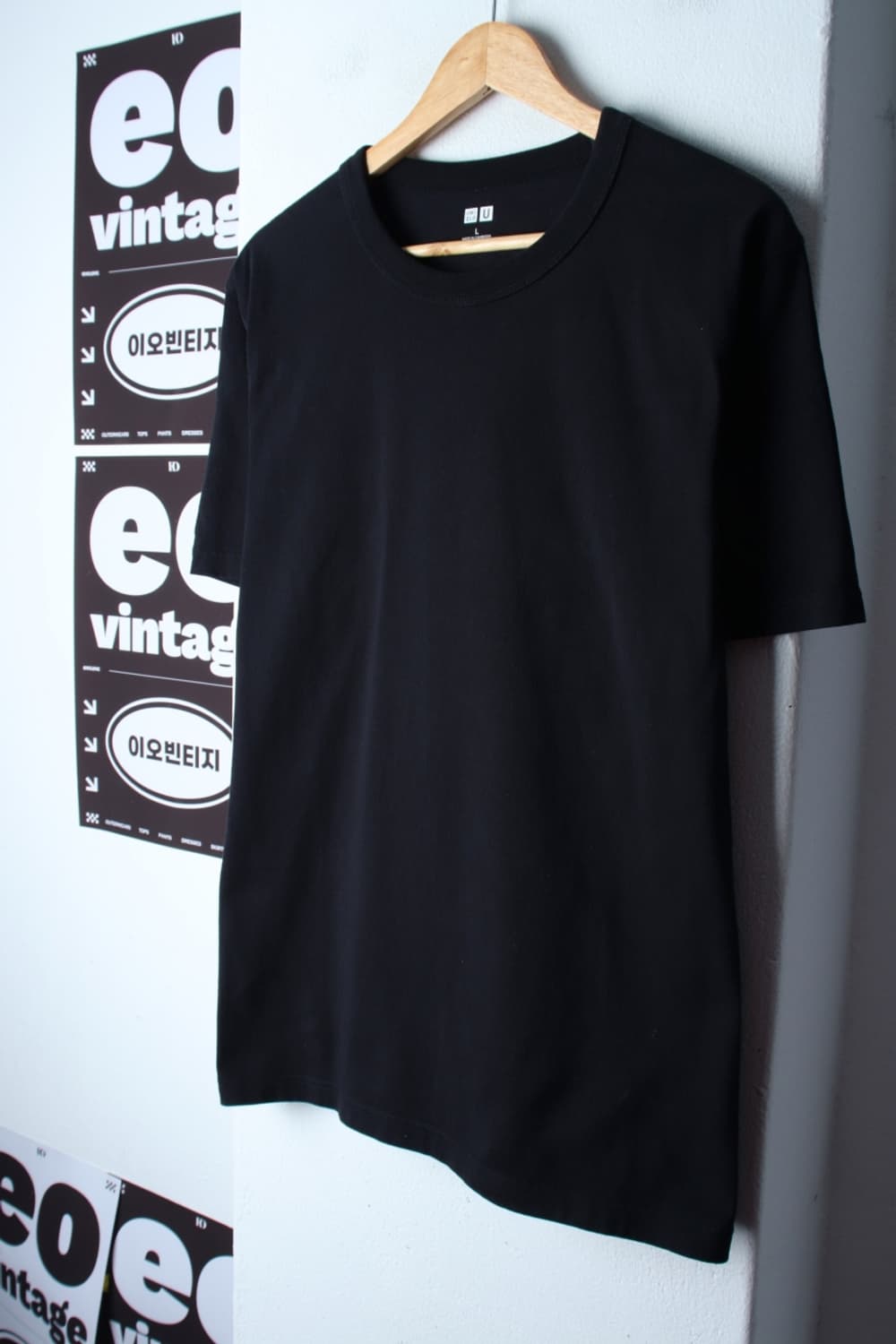 (L-XL) 유니클로 반팔 티셔츠 U라인 무지 블랙 헤비-H3H33750 상품이미지1