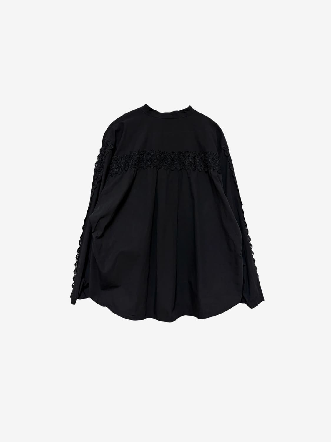 Lace Detail Volume Sleeve Shirt – Black 상품이미지8