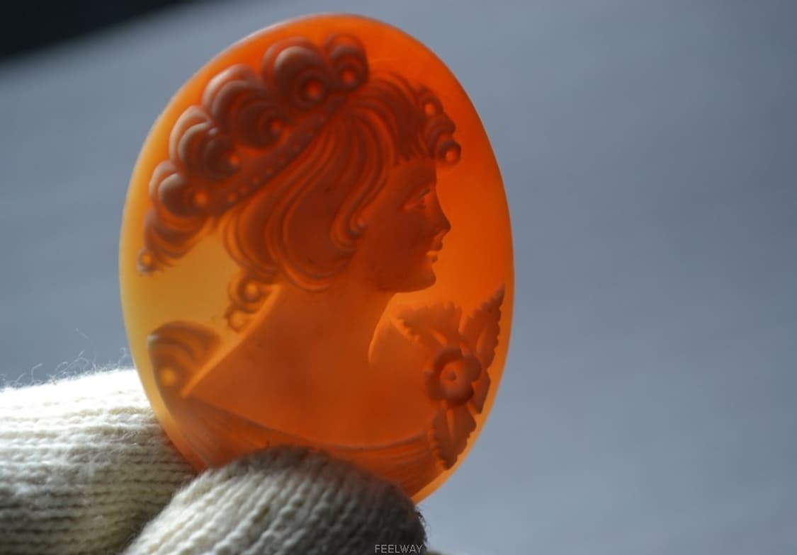 주얼리 수공예작품 아름다운 여인조각 대형 천연쉘 까메오 브로치장식 목 상품이미지4