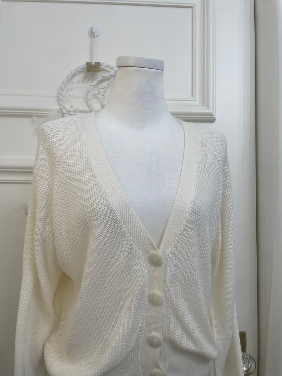 ivory basic waffle crop cardigan(size-M) 상품이미지5