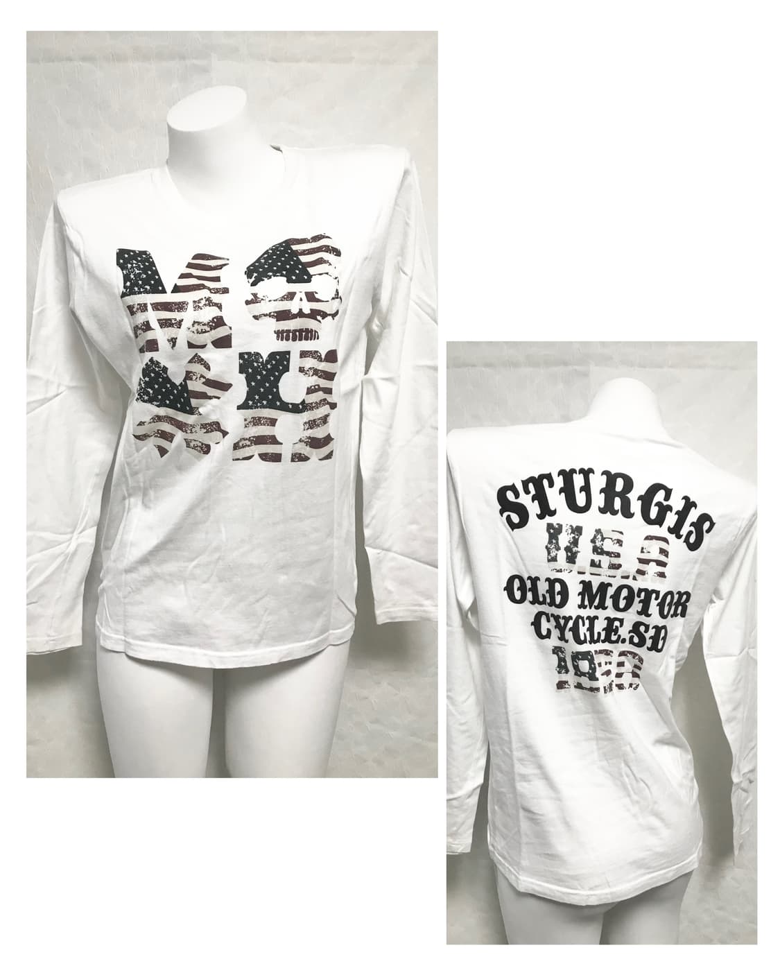 빈티지 펑크 해골 성조기 레터링 롱슬리브 탑 상품이미지1