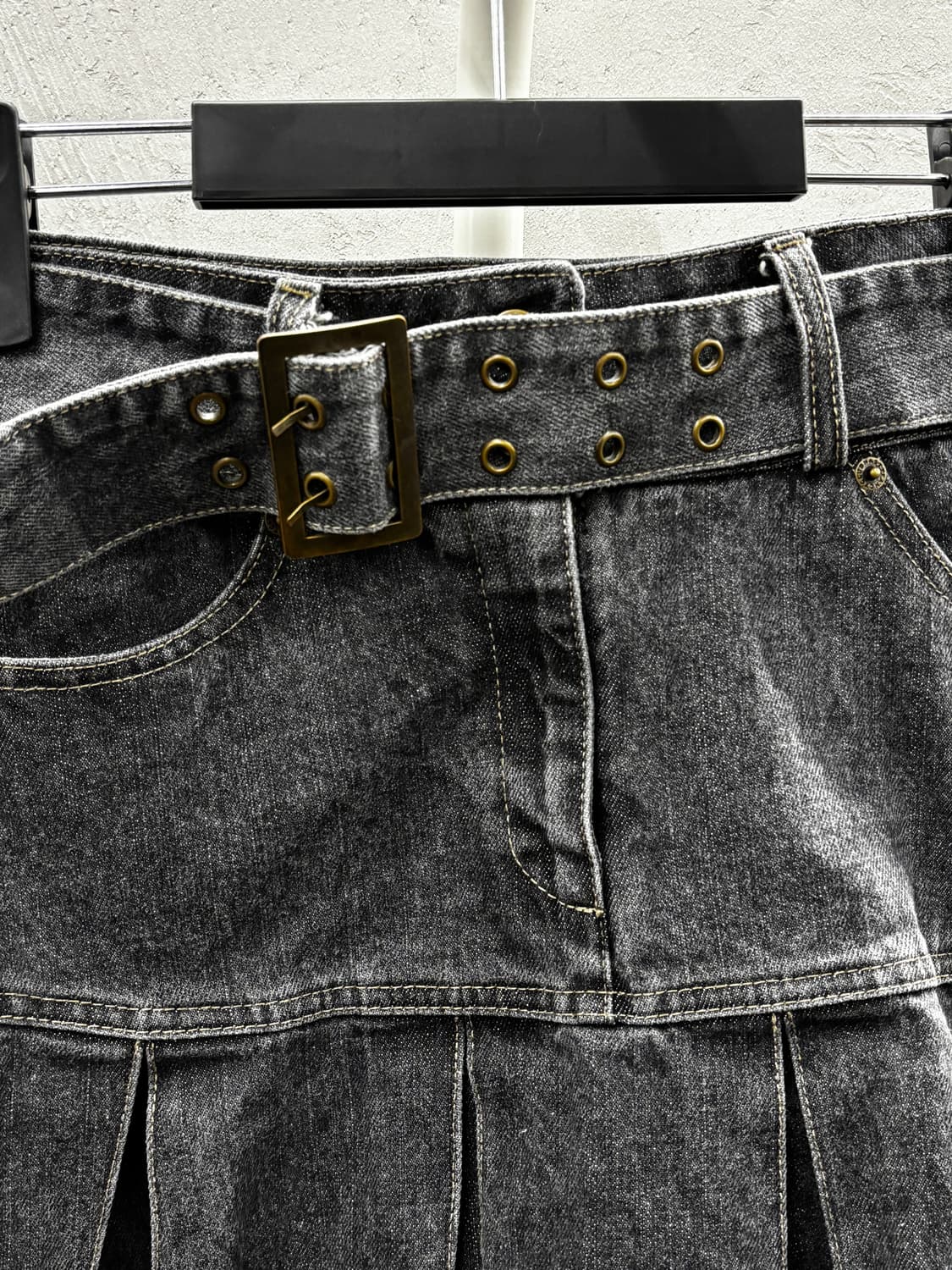 팬시클럽 블랙 데님 플리츠 스커트 벨트 세트 M 상품이미지3