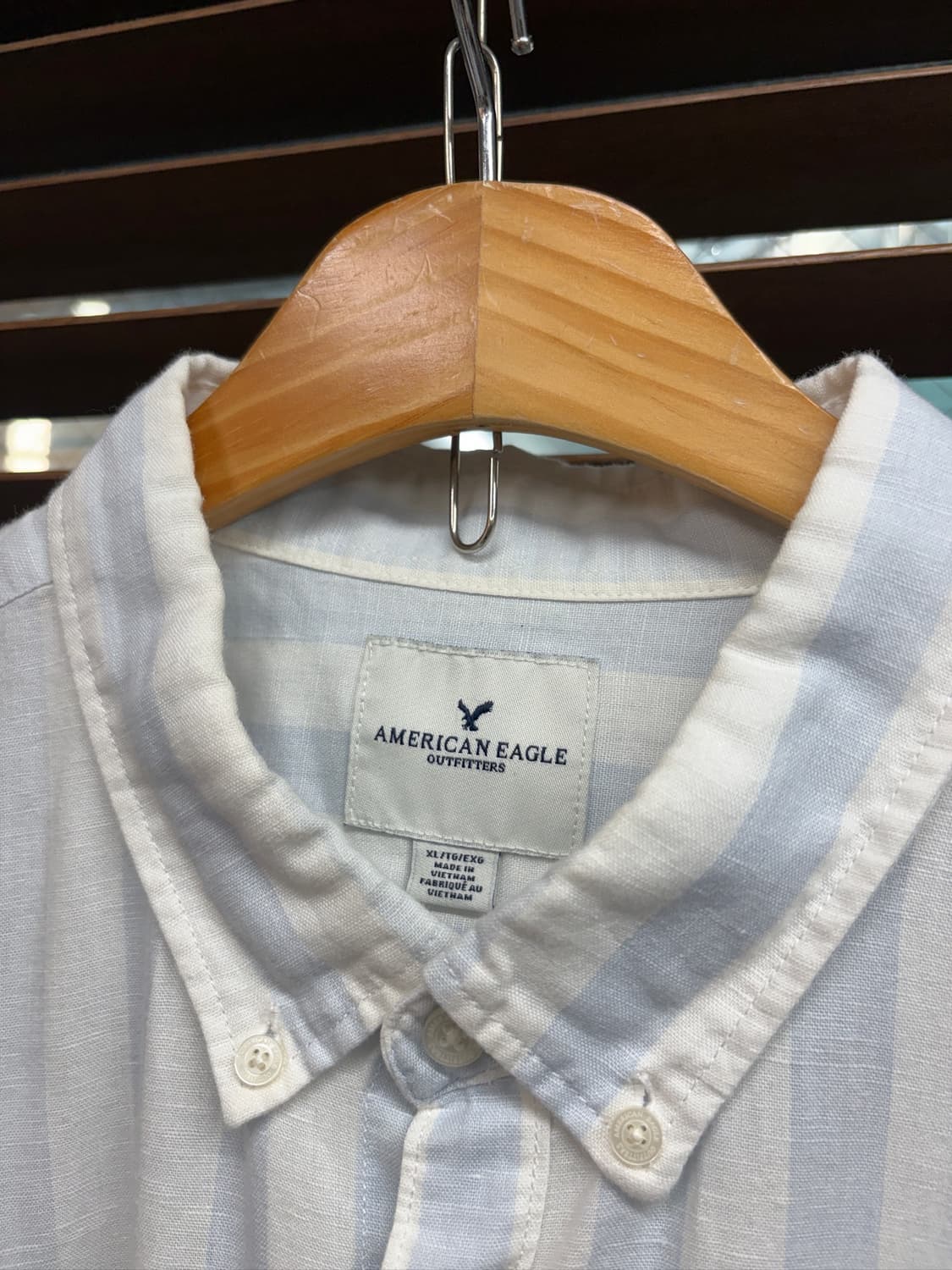 American Eagle 아메리칸 이글 코튼 린넨 스트라이프 반팔 셔츠 상품이미지4
