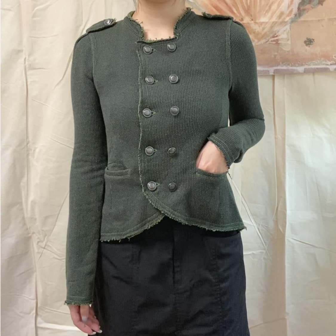 나폴레옹 딥그린 그런지 니트 자켓  상품이미지2