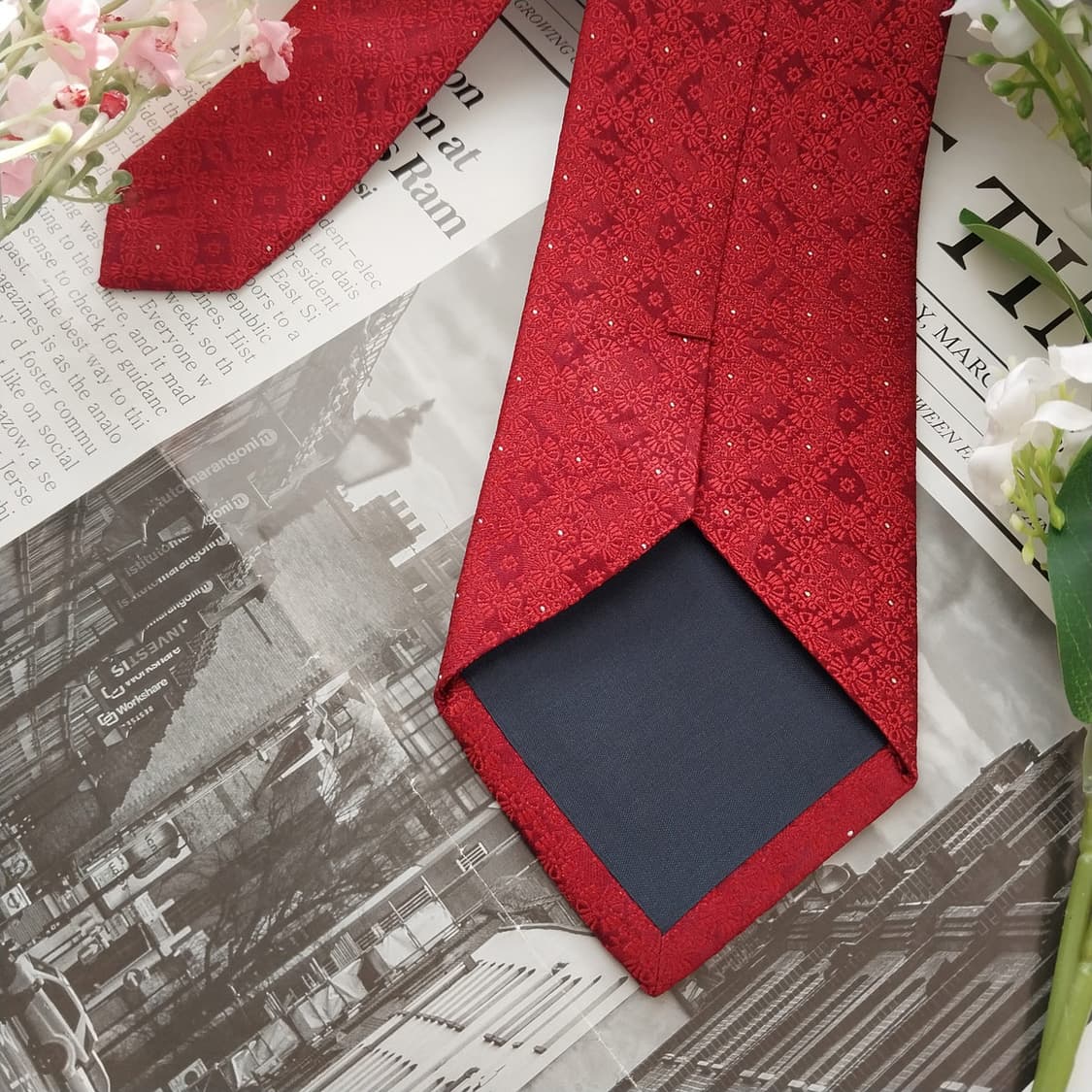 메트로시티 실크 미니 플로럴 자카드 넥타이 8.8cm A+등급 K1597 상품이미지7