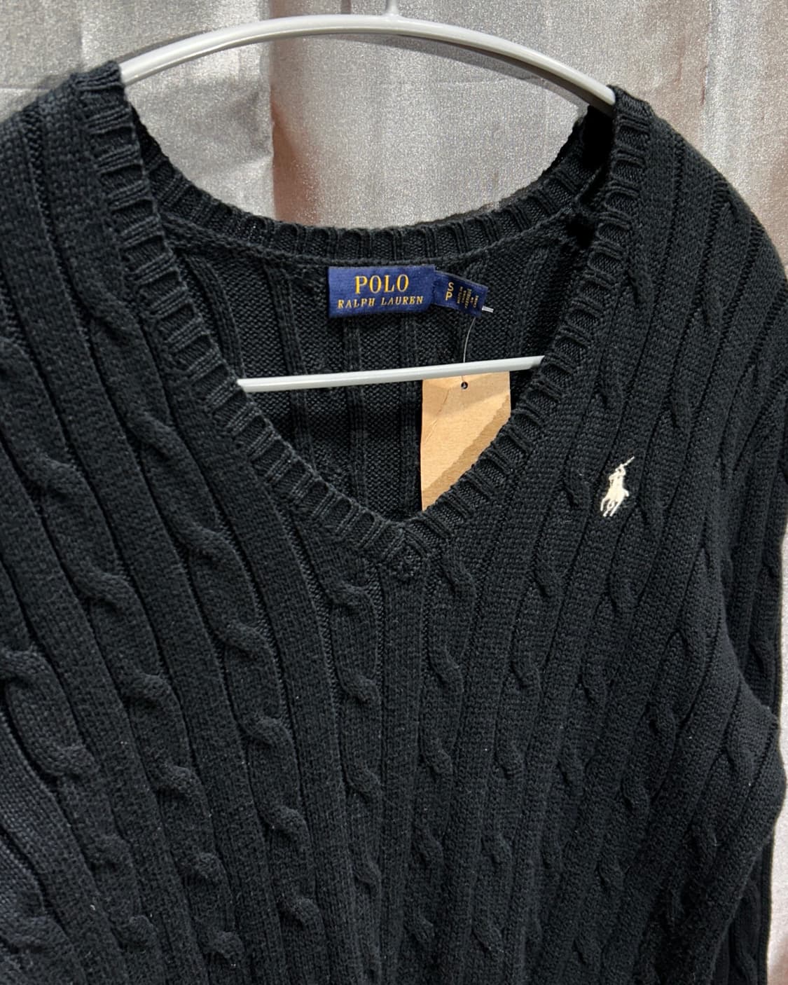 S 폴로랄프로렌 화이트포니 케이블 니트 브이넥 슬림핏 블랙 니트 상품이미지4